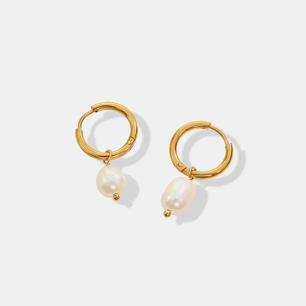 Retro Pearl Ring Earrings Titanium Steel 18K Gold Plated Jewelry