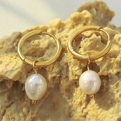 Retro Pearl Ring Earrings Titanium Steel 18K Gold Plated Jewelry