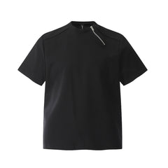 Men’s Heavyweight Zipper T-Shirt Loose Round Neck Short Sleeve Tee
