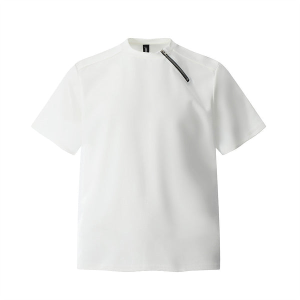 Men’s Heavyweight Zipper T-Shirt Loose Round Neck Short Sleeve Tee