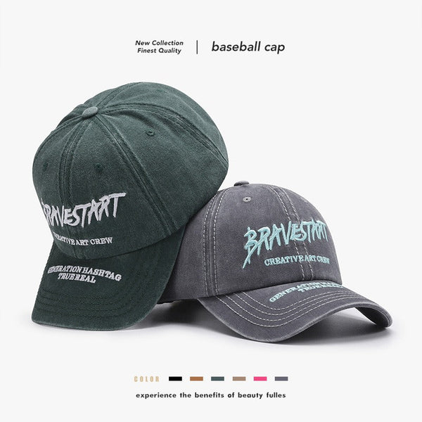 Unisex Curved Brim Baseball Hat Letter Embroidery Washed Casual Cap