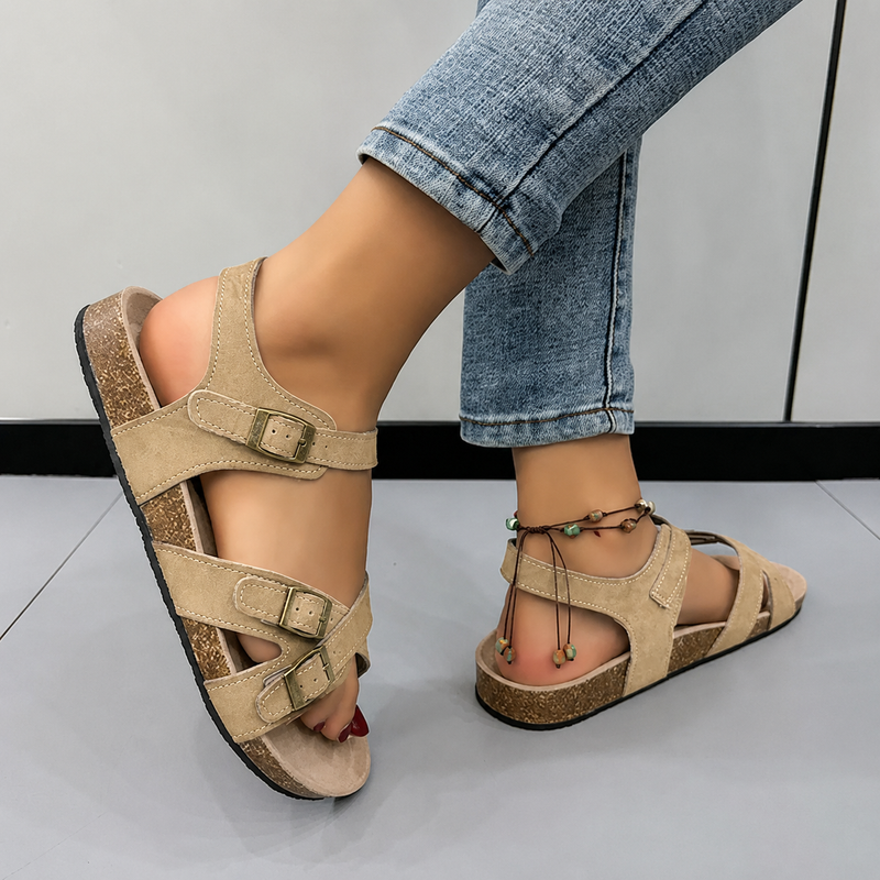 Open Toe Flat Buckle Sandals