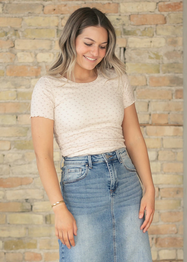Taupe Floral Lettuce Hem Top