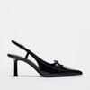 Black Patent Leather Bow Sandals Pointed Toe Thin Heel Strap