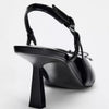 Black Patent Leather Bow Sandals Pointed Toe Thin Heel Strap