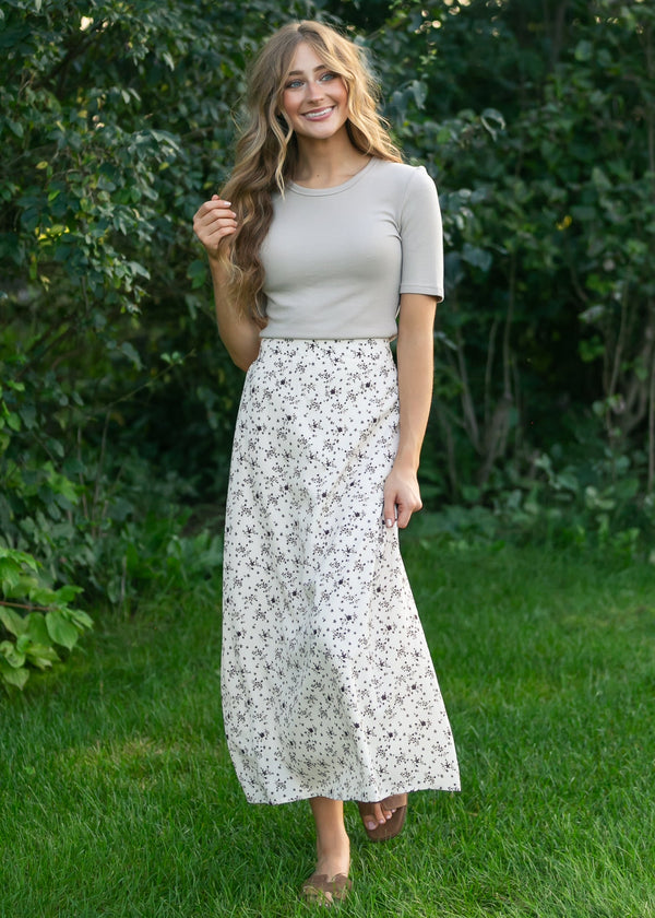 Brown Floral Midi Skirt