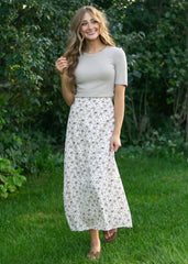 Brown Floral Midi Skirt