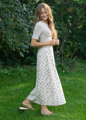 Brown Floral Midi Skirt