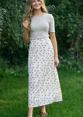Brown Floral Midi Skirt