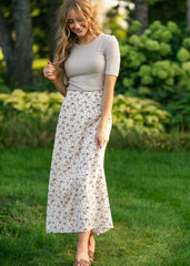 Brown Floral Midi Skirt