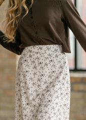 Brown Floral Midi Skirt