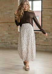 Brown Floral Midi Skirt