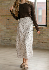 Brown Floral Midi Skirt