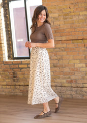 Brown Floral Midi Skirt