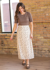 Brown Floral Midi Skirt