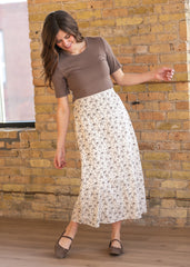Brown Floral Midi Skirt