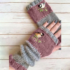 Fashion Warm Stitching Embroidered Gloves Women