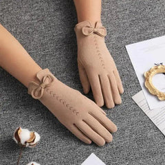 Women’s Black Winter Gloves Warm Elegant Bow Style Casual Outdoor