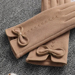 Women’s Black Winter Gloves Warm Elegant Bow Style Casual Outdoor