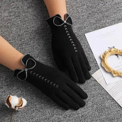 Women’s Black Winter Gloves Warm Elegant Bow Style Casual Outdoor