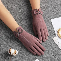 Women’s Black Winter Gloves Warm Elegant Bow Style Casual Outdoor