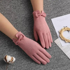 Women’s Black Winter Gloves Warm Elegant Bow Style Casual Outdoor