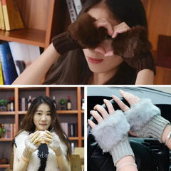 Women’s Fingerless Wool Gloves Warm Knitted Soft Stretchy Trendy Winter