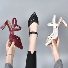 High heeled sandals with pointed hollow high heels for women