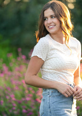 Taupe Floral Lettuce Hem Top