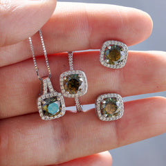 Sterling Silver 3-Piece Moissanite Jewelry Set 1ct Necklace Ring Earrings