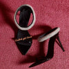 Crystal Strap Stiletto Sandals Pointed Toe Black Patent Leather