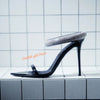 Crystal Strap Stiletto Sandals Pointed Toe Black Patent Leather