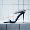 Crystal Strap Stiletto Sandals Pointed Toe Black Patent Leather